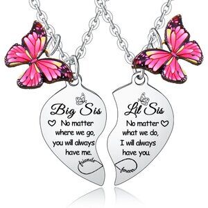 Gift-Ready Big Sis Lil Sis Matching Heart Necklaces - Accessories for Sisters